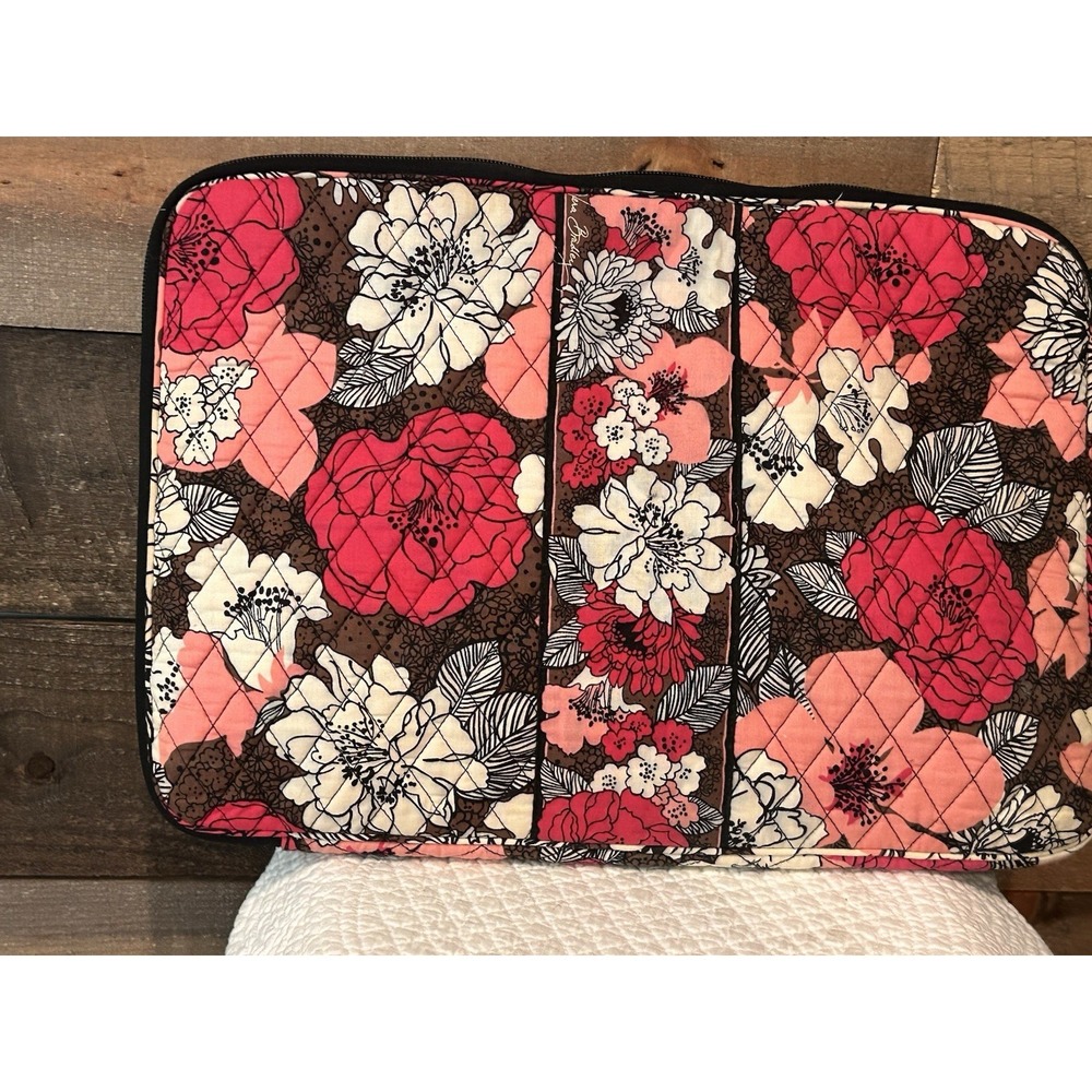 Vera Bradley Laptop Bag Mocha Rouge Zippered Tablet Sleeve Case 14x11 Pink Brown